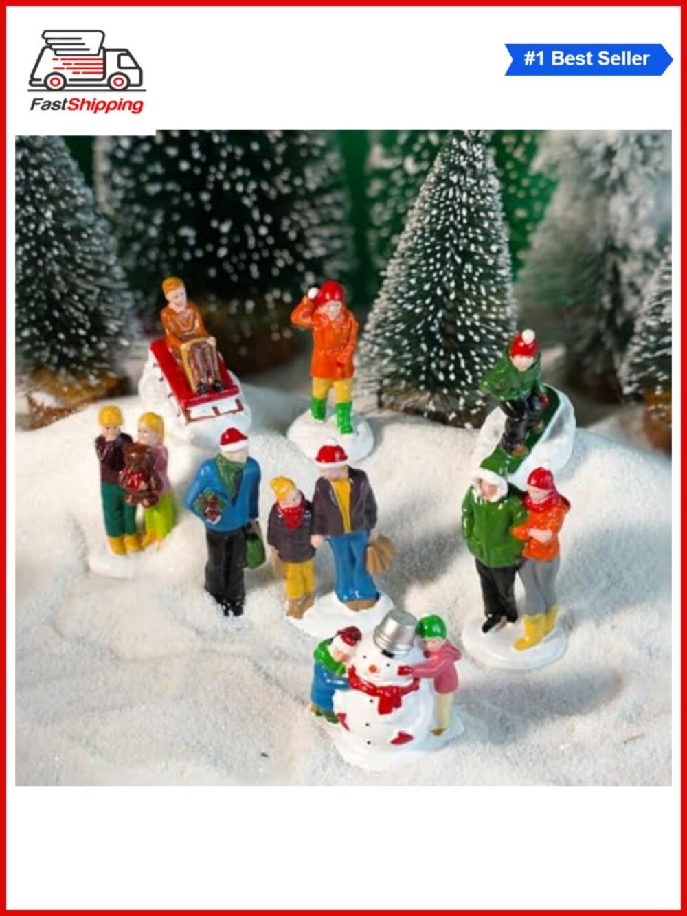 🎅 8 Pcs Miniature Christmas Village Figurines Resin People Decor